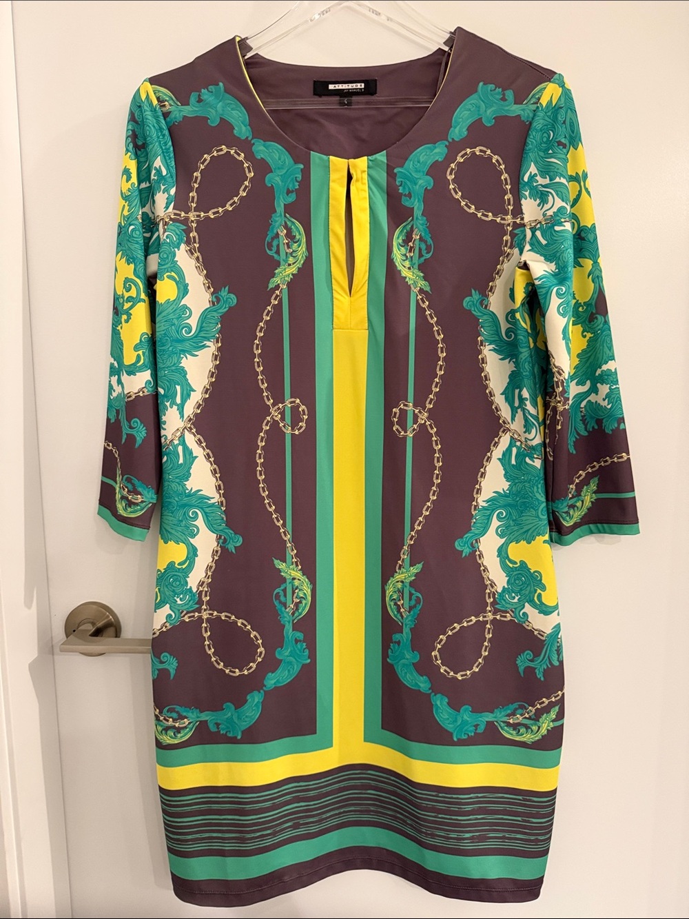 Attitude Jay Manuel Dress with Green and Yellow Chain Print